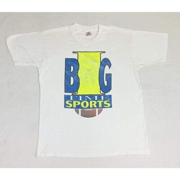 Vintage 90s Big Time Sports T-Shirt White Large Football Single Stitch - Picture 2 of 10